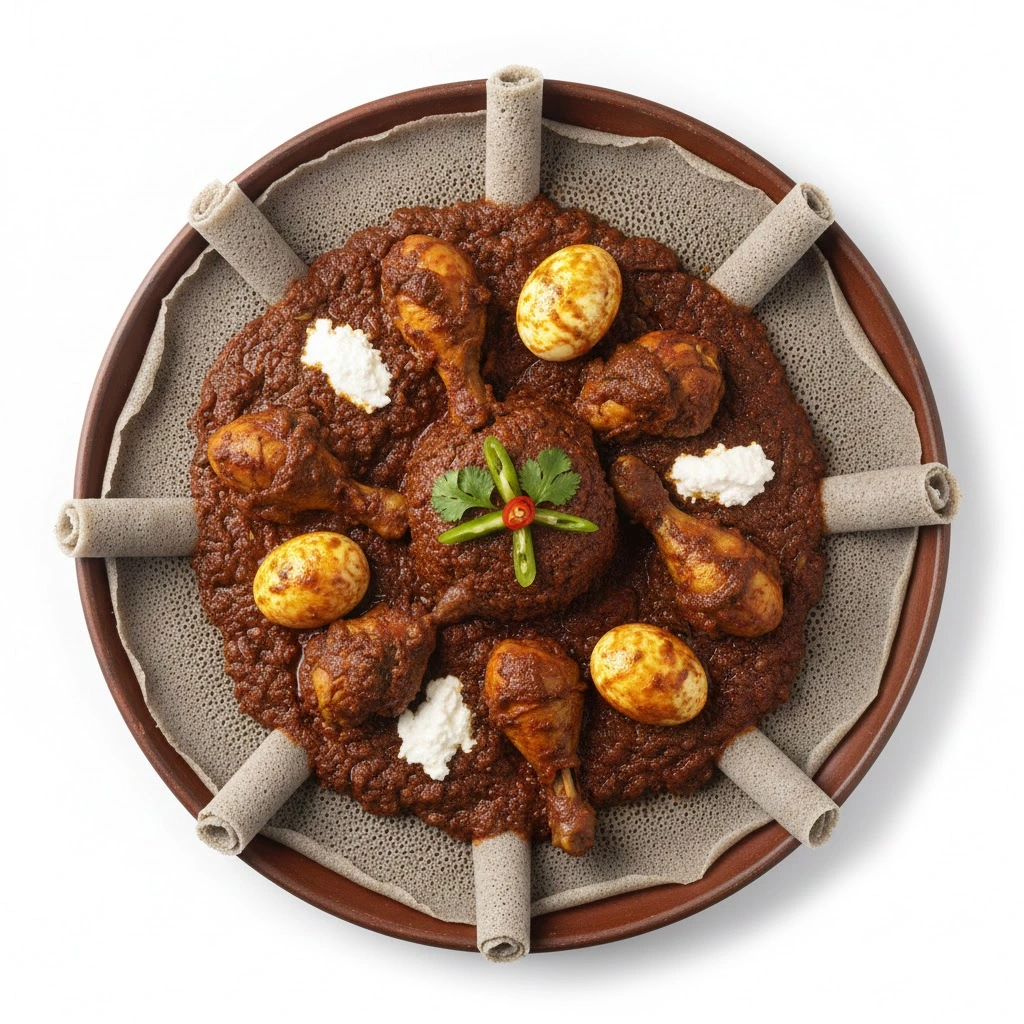 Doro Wot - Traditional Ethiopian spicy chicken stew at Horeb Restaurant in Calgary